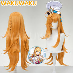 WakuWaku Game Genshin Impact Escoffier Wig Orange Long High Heat Resistant Wig