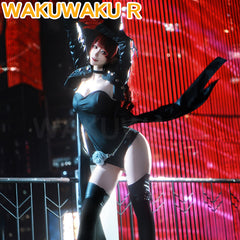 【XS-2XL】WakuWaku-R Kasumi Yoshizawa Cosplay Game Cosplay Sexy Gothic Black Dress