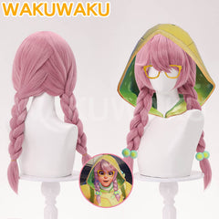 Mei Kamori Kiriko Wig Game OW Cosplay Women Pink Long Braided Hair Meiling Zhou Mei Cosplay High Heat Resistant Hair