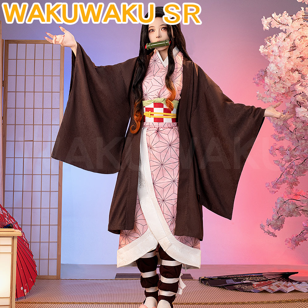 Kamado Nezuko Cosplay Costume Anime Cosplay WakuWaku-SR Women Cute Pink Kimono Costume Nezuko Cosplay Costume