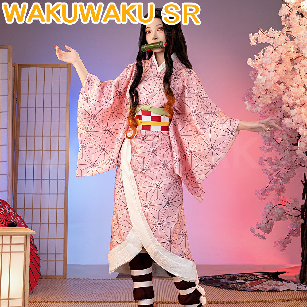 Kamado Nezuko Cosplay Costume Anime Cosplay WakuWaku-SR Women Cute Pink Kimono Costume Nezuko Cosplay Costume