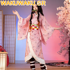 Kamado Nezuko Cosplay Costume Anime Cosplay WakuWaku-SR Women Cute Pink Kimono Costume Nezuko Cosplay Costume