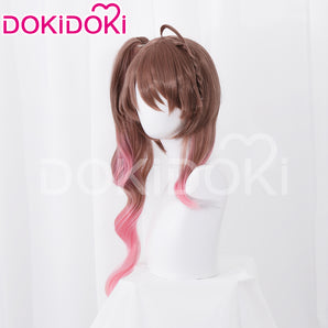 【In Stock】Dokidoki Game Arknights Cosplay Eyjafjalla Wig Long Curly Brown Pink Hair