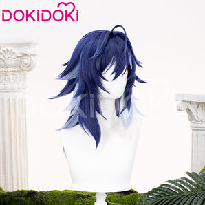 DokiDoki Game Genshin Impact Ororon Cosplay Wig Long Straight Navy Blue Light Blue Highlights Hair Natlan