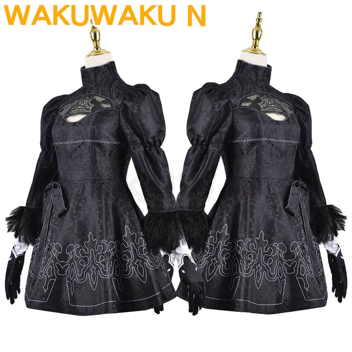 【In Stock】2B Cosplay Costume Anime WakuWaku-N Women Black Sexy Dress Christmas