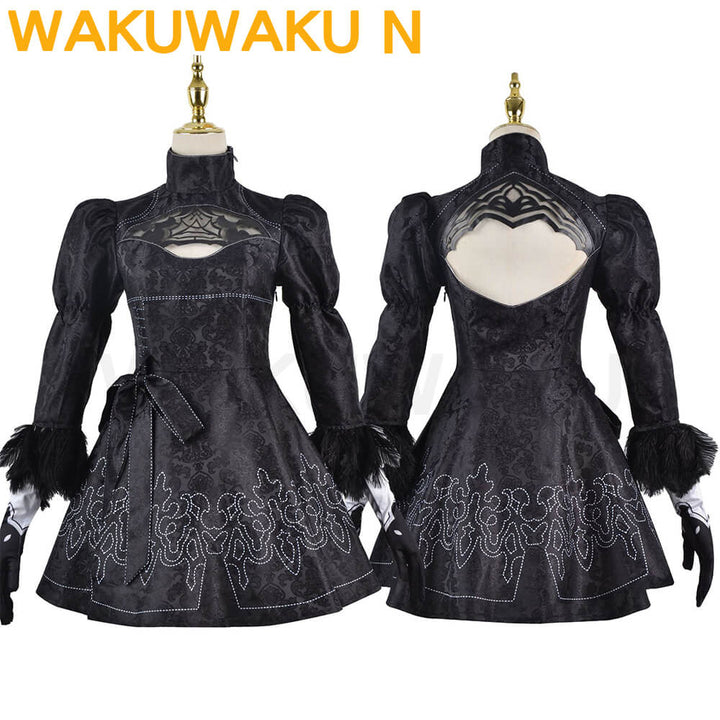 【In Stock】2B Cosplay Costume Anime WakuWaku-N Women Black Sexy Dress Christmas