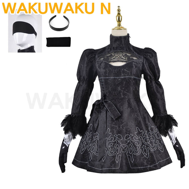 【In Stock】2B Cosplay Costume Anime WakuWaku-N Women Black Sexy Dress Christmas