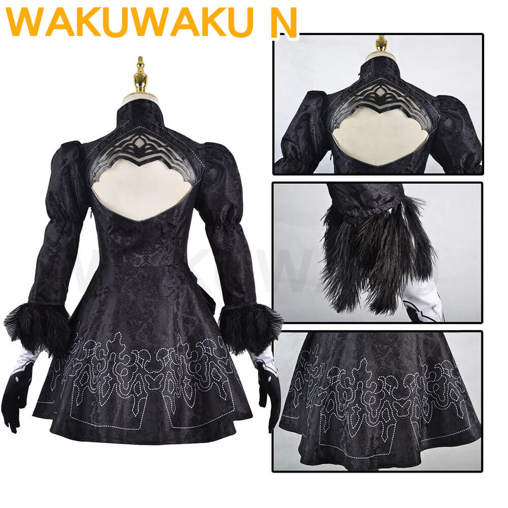 【In Stock】2B Cosplay Costume Anime WakuWaku-N Women Black Sexy Dress Christmas