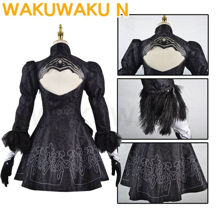 【In Stock】2B Cosplay Costume Anime WakuWaku-N Women Black Sexy Dress Christmas