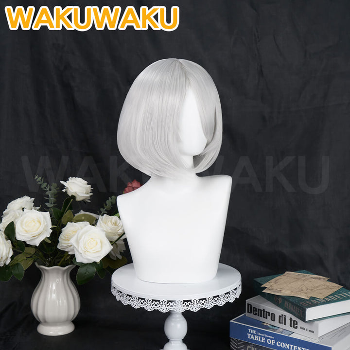 【In Stock】Wakuwaku Cosplay Game Cosplay Wig Women Short White Heat Resistant Hair