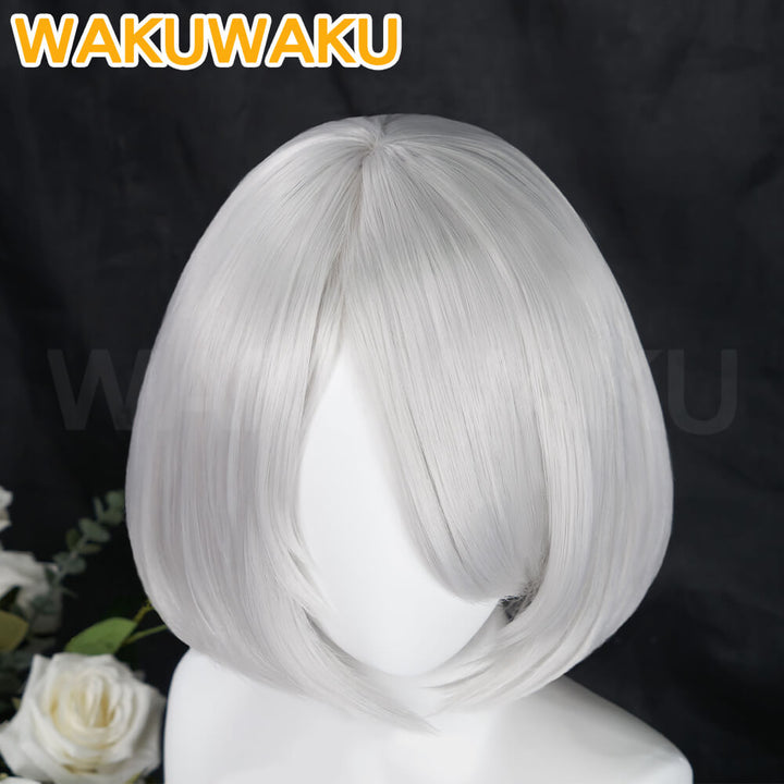 【In Stock】Wakuwaku Cosplay Game Cosplay Wig Women Short White Heat Resistant Hair