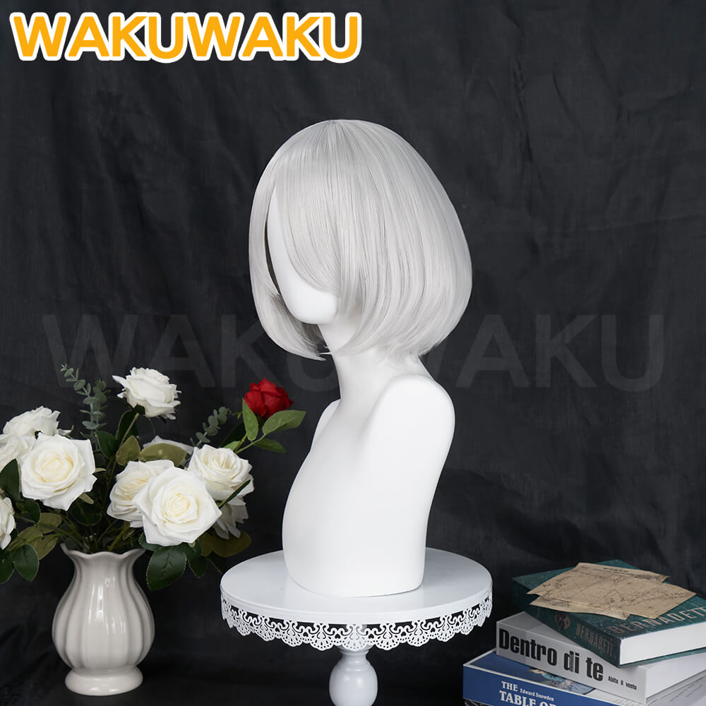 【In Stock】Wakuwaku Game Cosplay Wig Women Short White Heat Resistant Hair