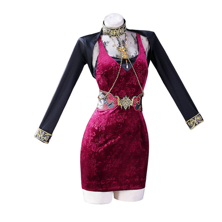 Adaa Wong Cosplay Costume Game WakuWaku-R Women Red Sexy Dress Christmas