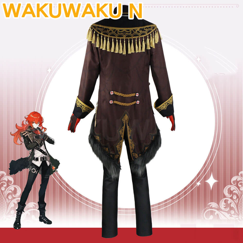 【In Stock】【XS-3XL】WakuWaku-R Diluc Ragnvind Cosplay Game Genshin Impact Black Suit Halloween
