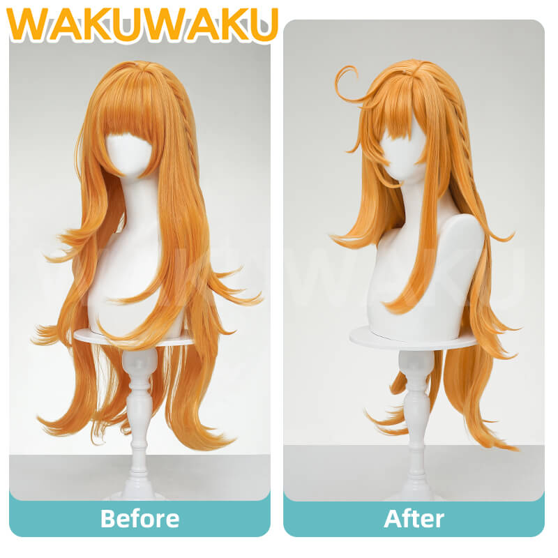 WakuWaku Game Genshin Impact Escoffier Wig Orange Long High Heat Resistant Wig