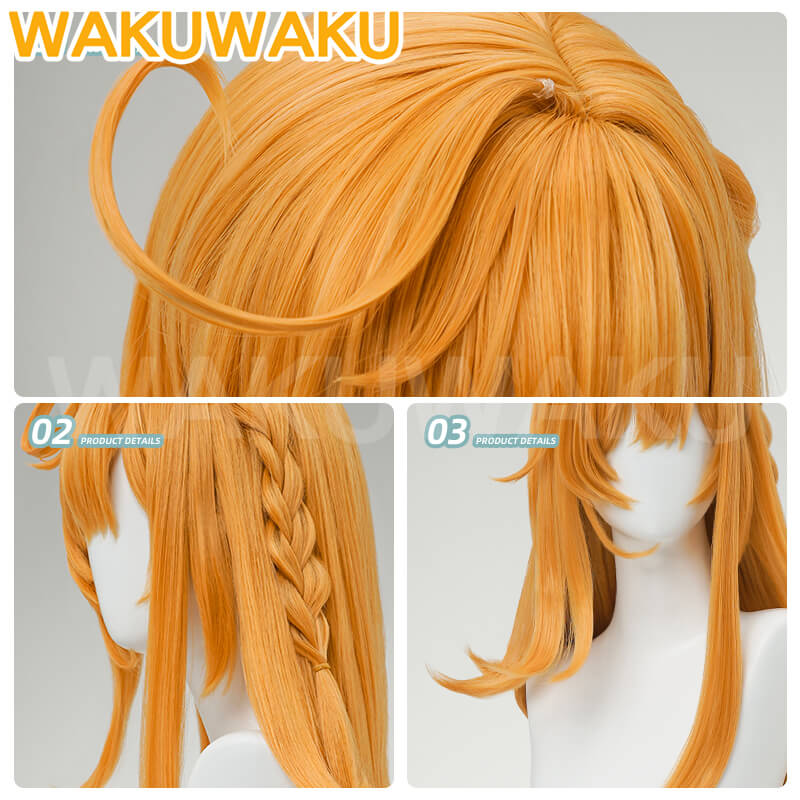 WakuWaku Game Genshin Impact Escoffier Wig Orange Long High Heat Resistant Wig