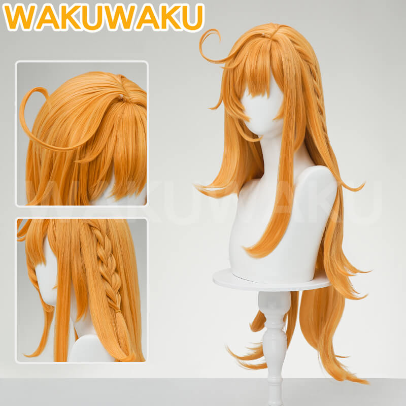WakuWaku Game Genshin Impact Escoffier Wig Orange Long High Heat Resistant Wig