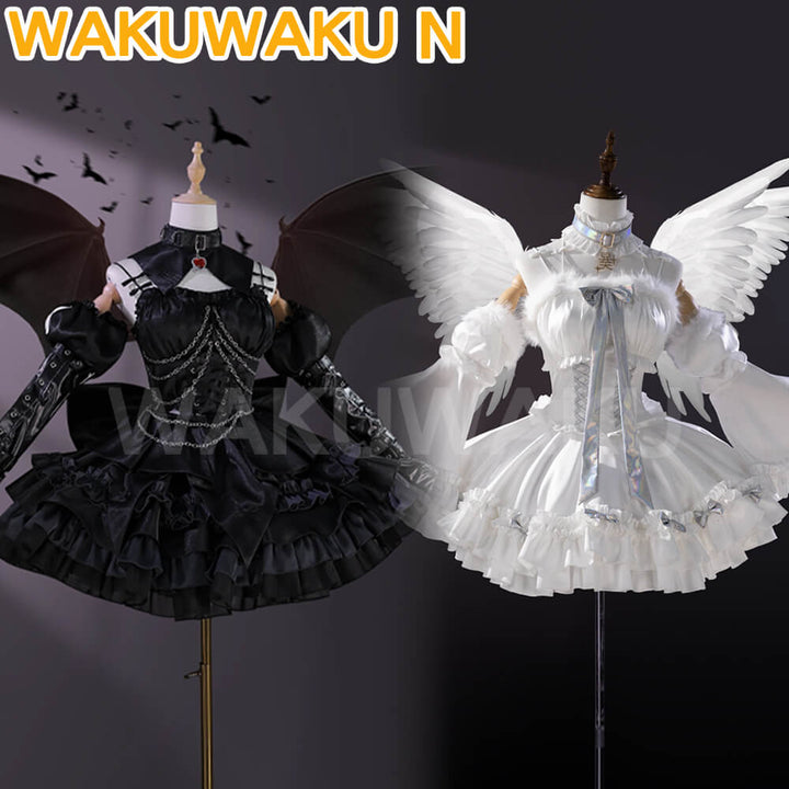 【S-2XL】KAngel Ame-chan Cosplay Costume Game WakuWaku-N Black Devil Ame-chan White KAngel Cosplay