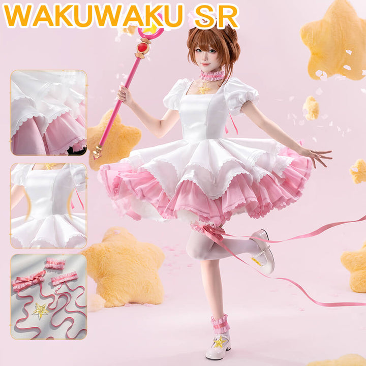 Kinomoto Sakura Cosplay Costume Anime Card Captor Sakura Cosplay WakuWaku-SR Women Pink Dress Costume Sakura Battle Suit Cosplay
