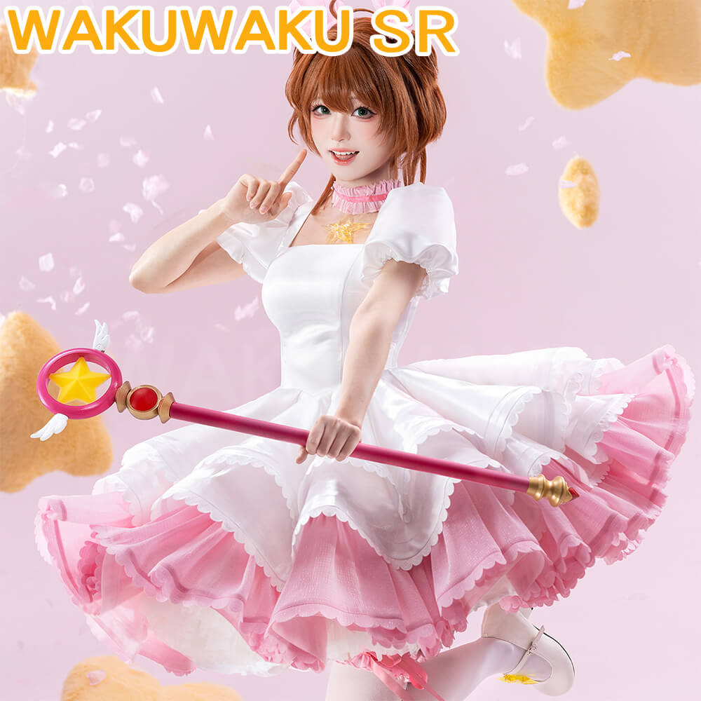 Kinomoto Sakura Cosplay Costume Anime Card Captor Sakura Cosplay WakuWaku-SR Women Pink Dress Costume Sakura Battle Suit Cosplay