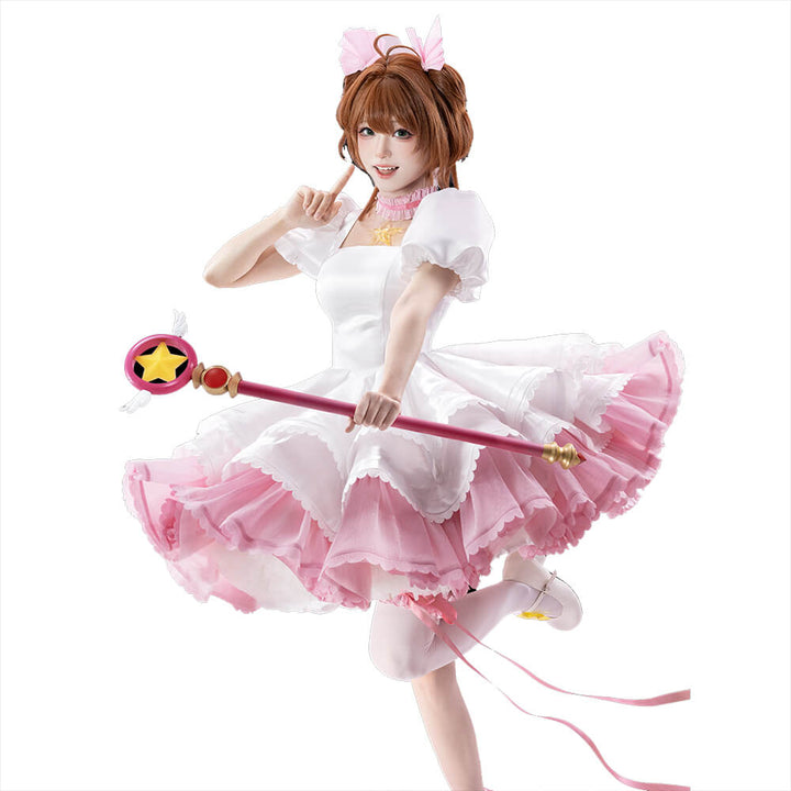 Kinomoto Sakura Cosplay Costume Anime Card Captor Sakura Cosplay WakuWaku-SR Women Pink Dress Costume Sakura Battle Suit Cosplay