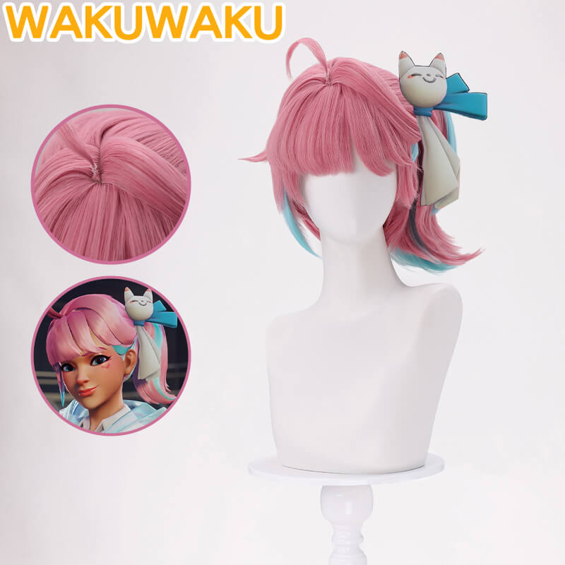 Mei Kamori Kiriko Wig Game OW Cosplay Women Pink Long Braided Hair Meiling Zhou Mei Cosplay High Heat Resistant Hair