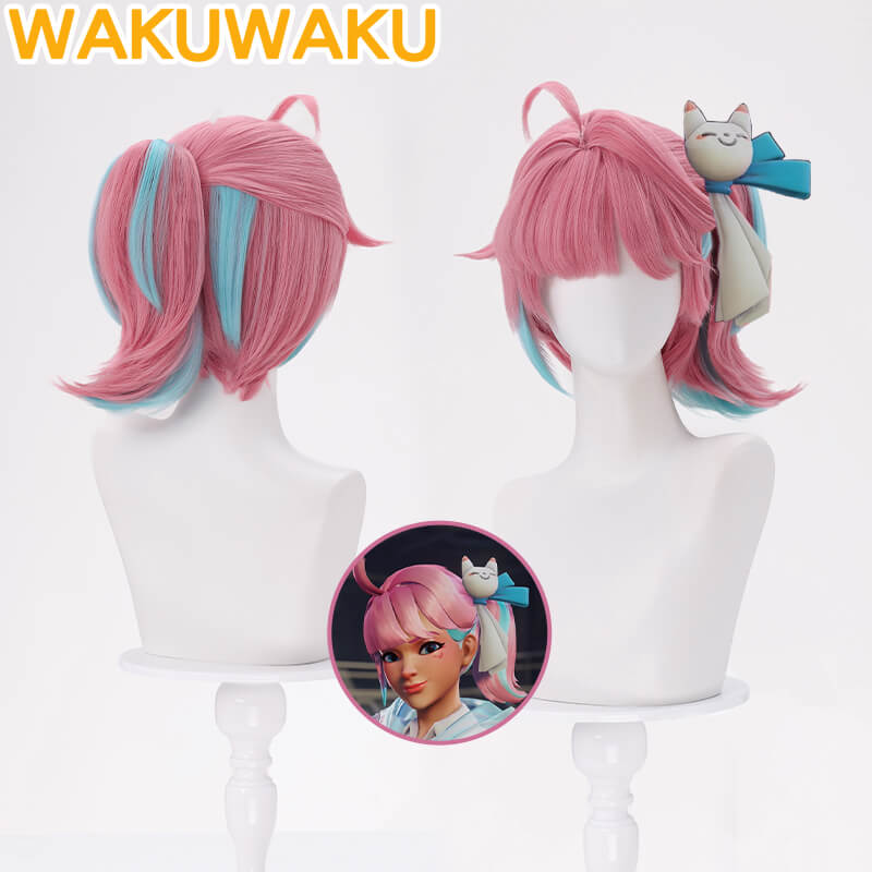 Mei Kamori Kiriko Wig Game OW Cosplay Women Pink Long Braided Hair Meiling Zhou Mei Cosplay High Heat Resistant Hair