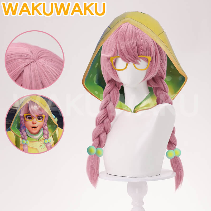 Mei Kamori Kiriko Wig Game OW Cosplay Women Pink Long Braided Hair Meiling Zhou Mei Cosplay High Heat Resistant Hair
