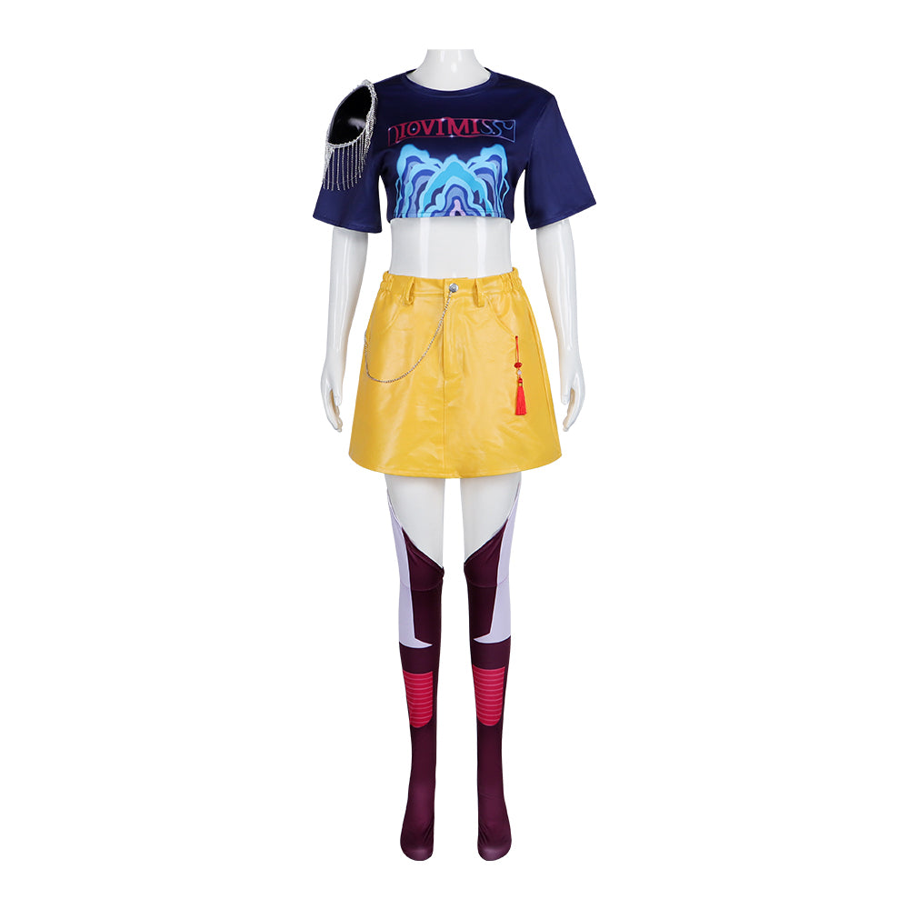 Wakuwaku-N Movie Anime Kpop Killer Cosplay Costume Full Set Yellow Series