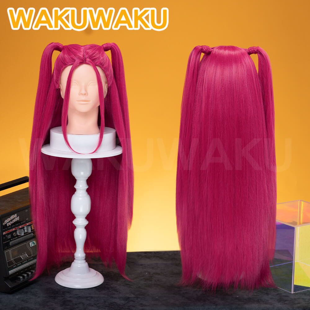 【Children Ver】【In Stock】WakuWaku Movie Front Lace Wig Cosplay Kids 100cm Long Pink Hair