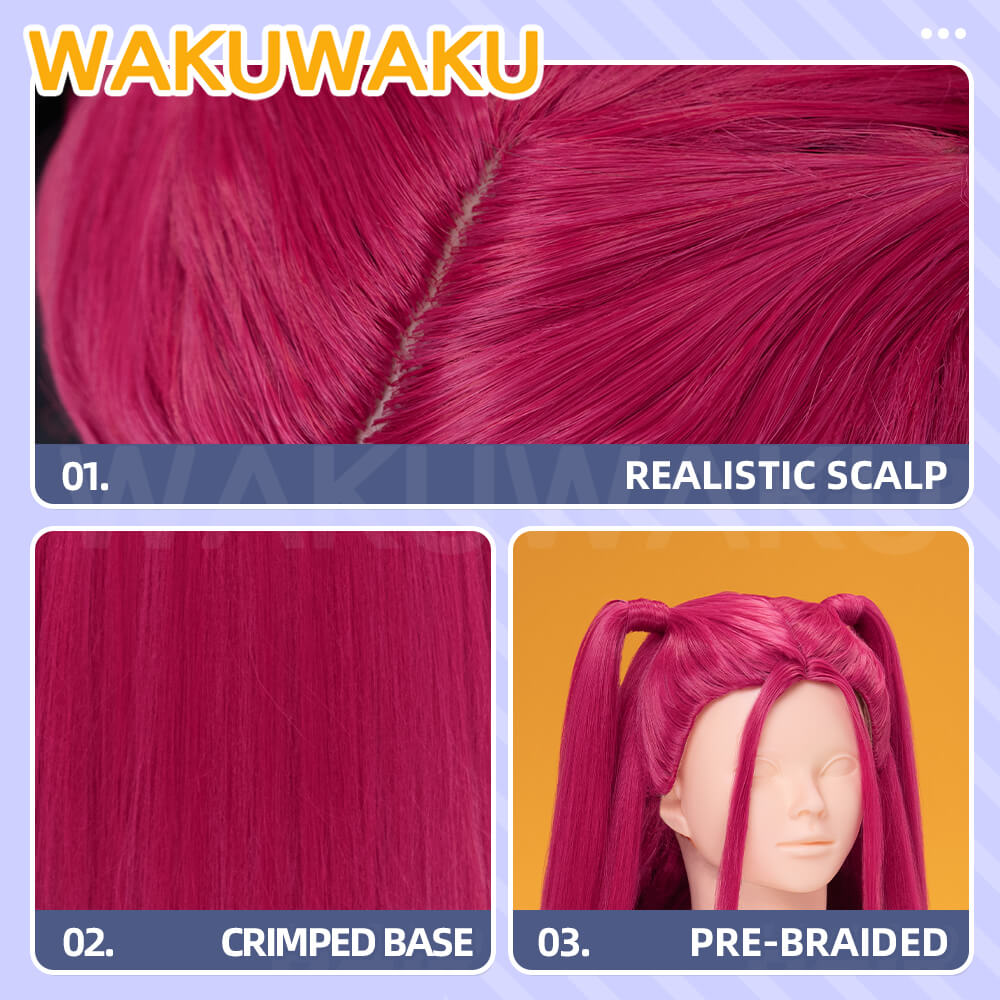 【Children Ver】【In Stock】WakuWaku Movie Front Lace Wig Cosplay Kids 100cm Long Pink Hair