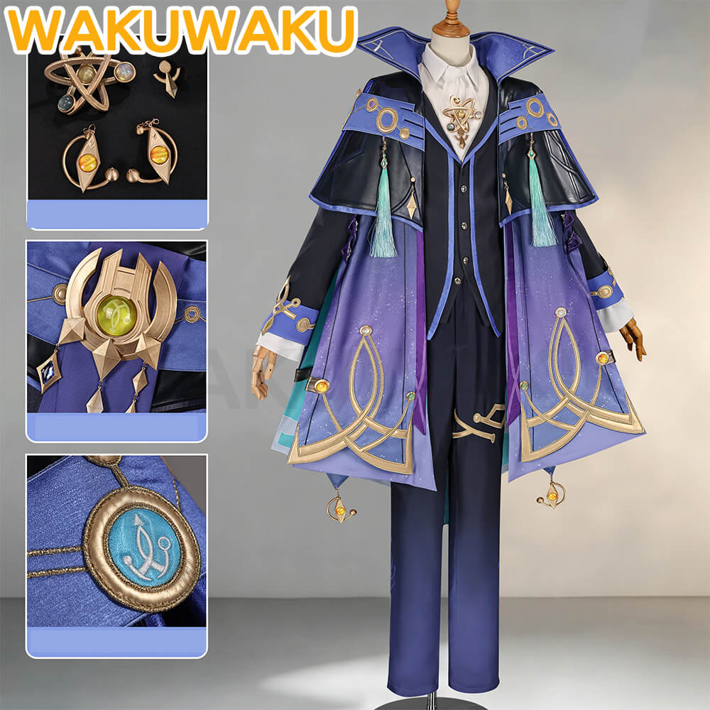 【S-2XL】WakuWaku Game Genshin Impact Mitya Cosplay Wig Men Suit Snezhnaya