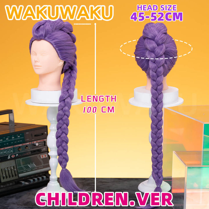 【Children Ver】In Stock Rumi Front Lace Wig Cosplay WakuWaku Kids Halloween Rumi Cosplay 100cm Long Purple Hair
