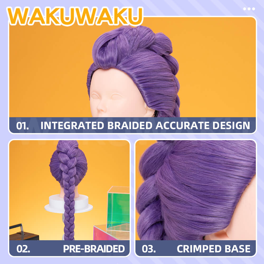 【Children Ver】In Stock Rumi Front Lace Wig Cosplay WakuWaku Kids Halloween Rumi Cosplay 100cm Long Purple Hair