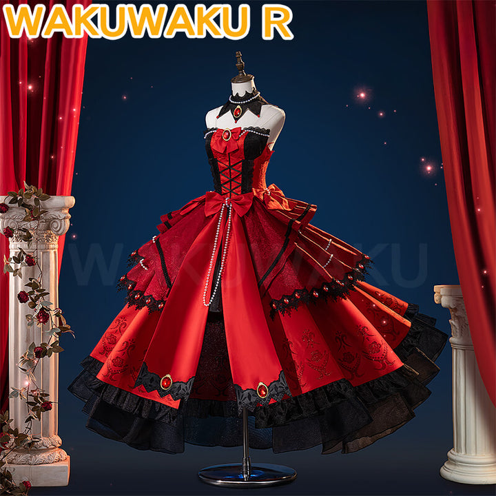 【S-2XL】Tokisaki Kurumi Cosplay Costume Anime Date A Live Cosplay WakuWaku-R Women Red Evening Dress