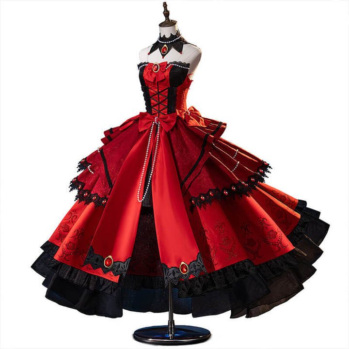 【S-2XL】Tokisaki Kurumi Cosplay Costume Anime Date A Live Cosplay WakuWaku-R Women Red Evening Dress