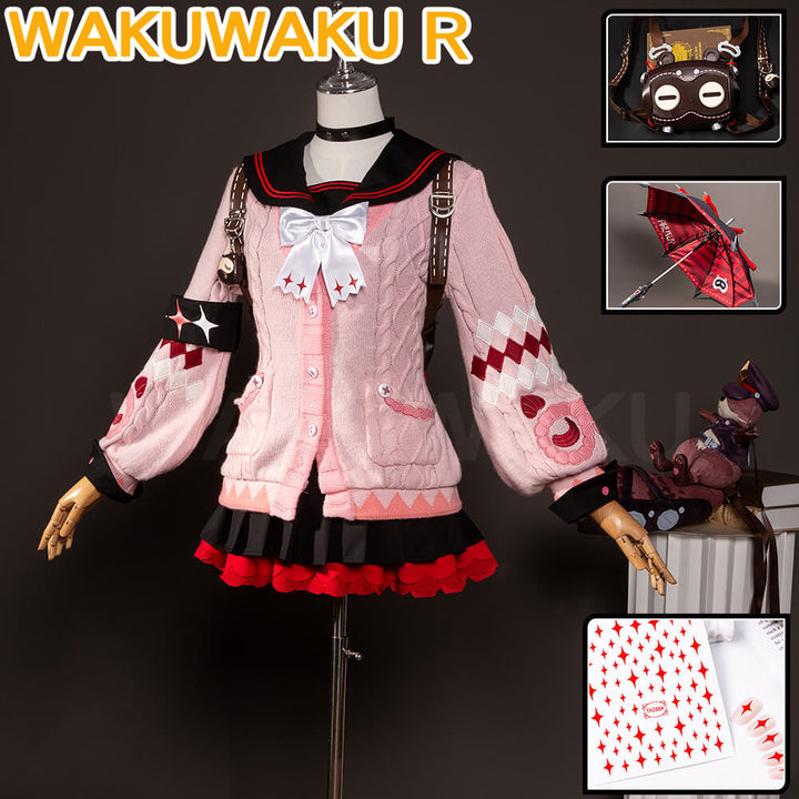 Ukinami Yuzuha Cosplay Costume Game Zenless Zone Zero WakuWaku-R ZZZ Women Pink Sweater Dress Halloween Cosplay Bag Toy