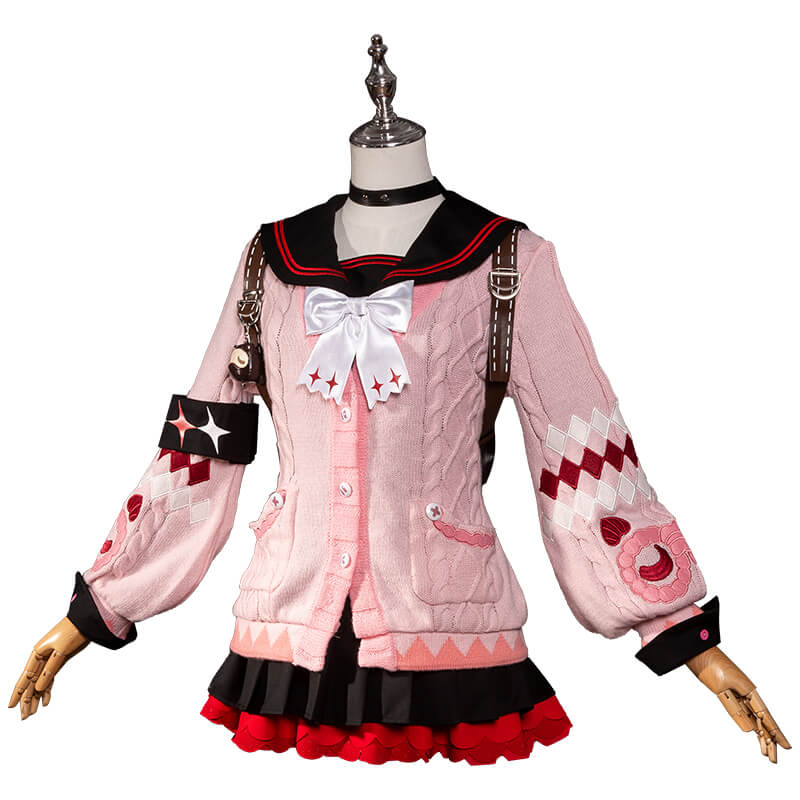 Ukinami Yuzuha Cosplay Costume Game Zenless Zone Zero WakuWaku-R ZZZ Women Pink Sweater Dress Halloween Cosplay Bag Toy
