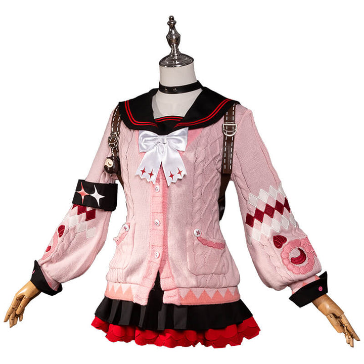 Ukinami Yuzuha Cosplay Costume Game Zenless Zone Zero WakuWaku-R ZZZ Women Pink Sweater Dress Halloween Cosplay Bag Toy
