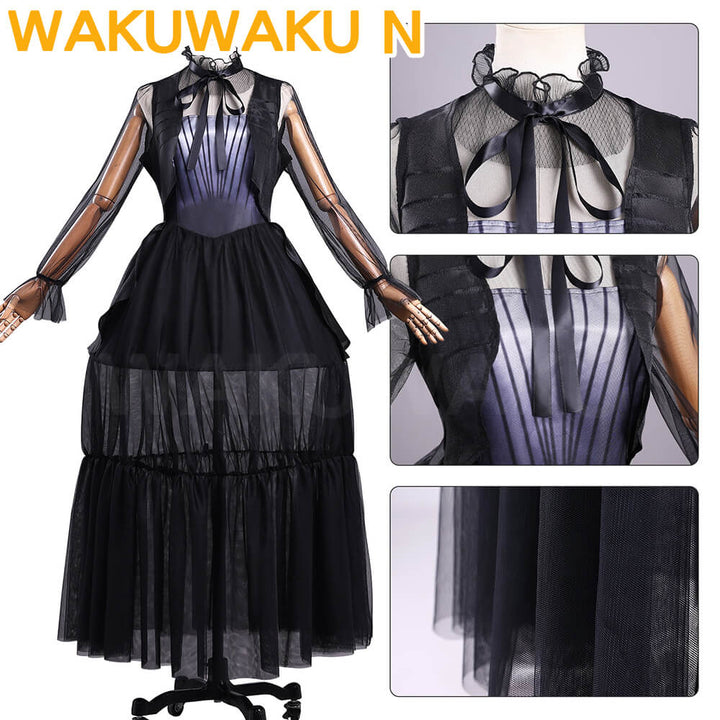 Wednesday Cosplay Costume WakuWaku-N Black Evening Dress Cosplay Halloween Women