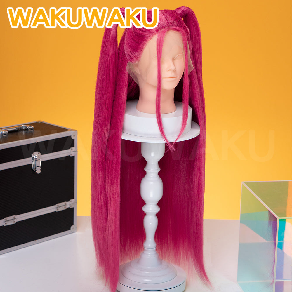 【Children Ver】【In Stock】WakuWaku Movie Front Lace Wig Cosplay Kids 100cm Long Pink Hair
