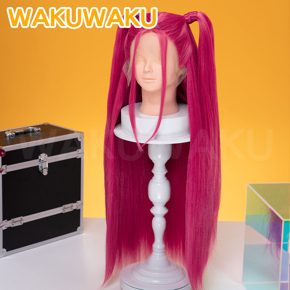 【Children Ver】【In Stock】WakuWaku Movie Front Lace Wig Cosplay Kids 100cm Long Pink Hair