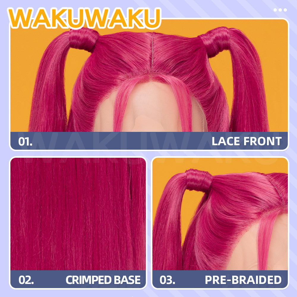【Children Ver】【In Stock】WakuWaku Movie Front Lace Wig Cosplay Kids 100cm Long Pink Hair