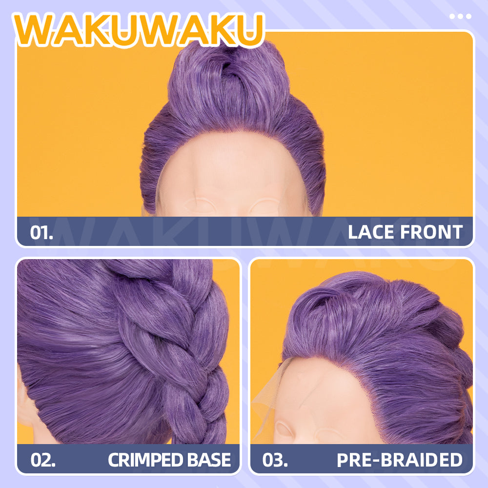 【Children Ver】In Stock Rumi Front Lace Wig Cosplay WakuWaku Kids Halloween Rumi Cosplay 100cm Long Purple Hair