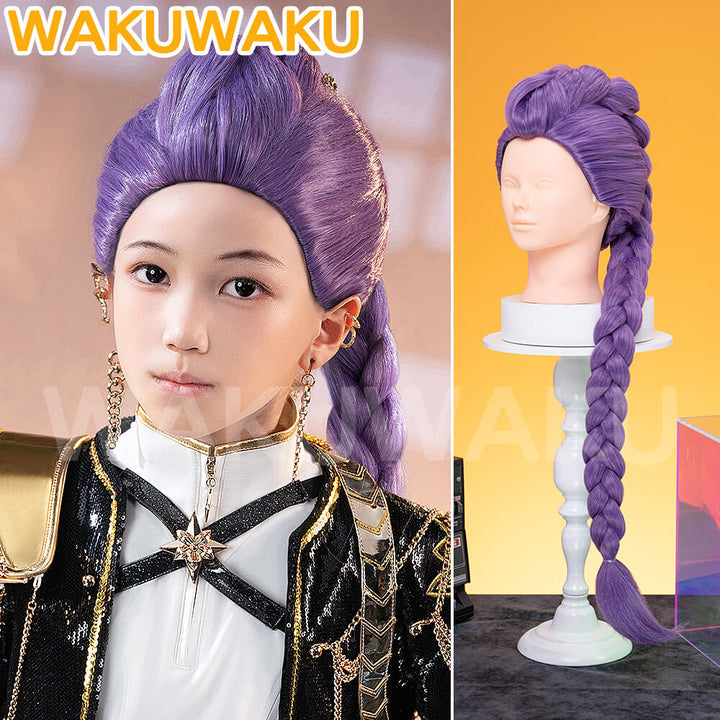 【Children Ver】In Stock Rumi Front Lace Wig Cosplay WakuWaku Kids Halloween Rumi Cosplay 100cm Long Purple Hair